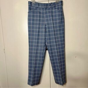 Vintage 70s Mens Jantzen 100 Blue White Plaid Double Knit Polyester Golf Pants
